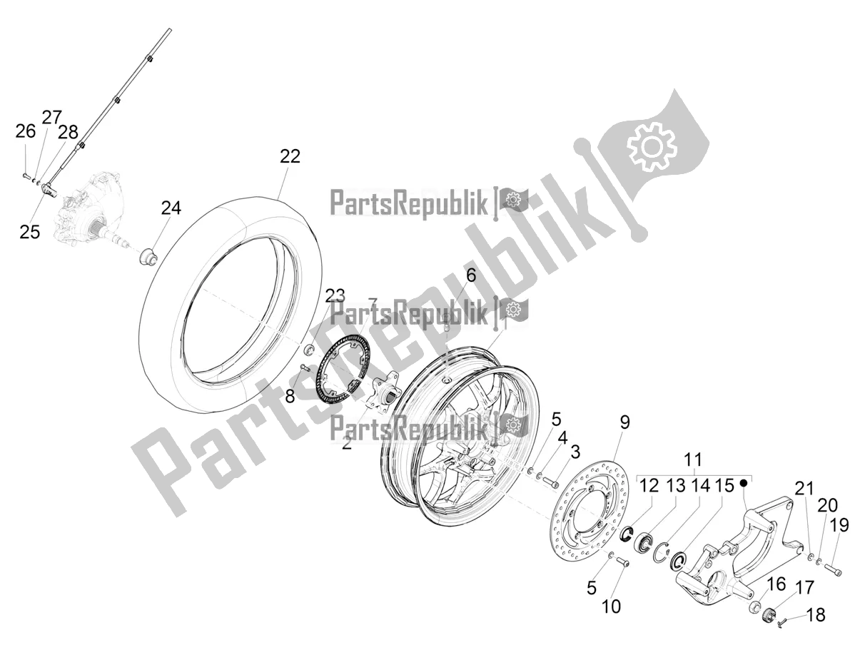 Tutte le parti per il Ruota Posteriore del Piaggio Medley 150 IE ABS E3, E4 Apac 2021