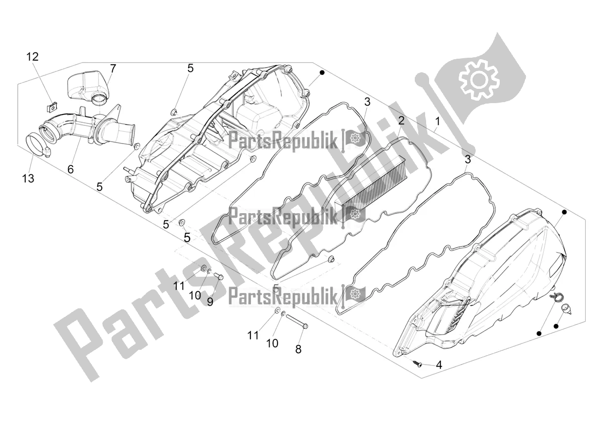 Wszystkie części do Filtr Powietrza Piaggio Medley 150 IE ABS E4 RP8 MB 0200 2021
