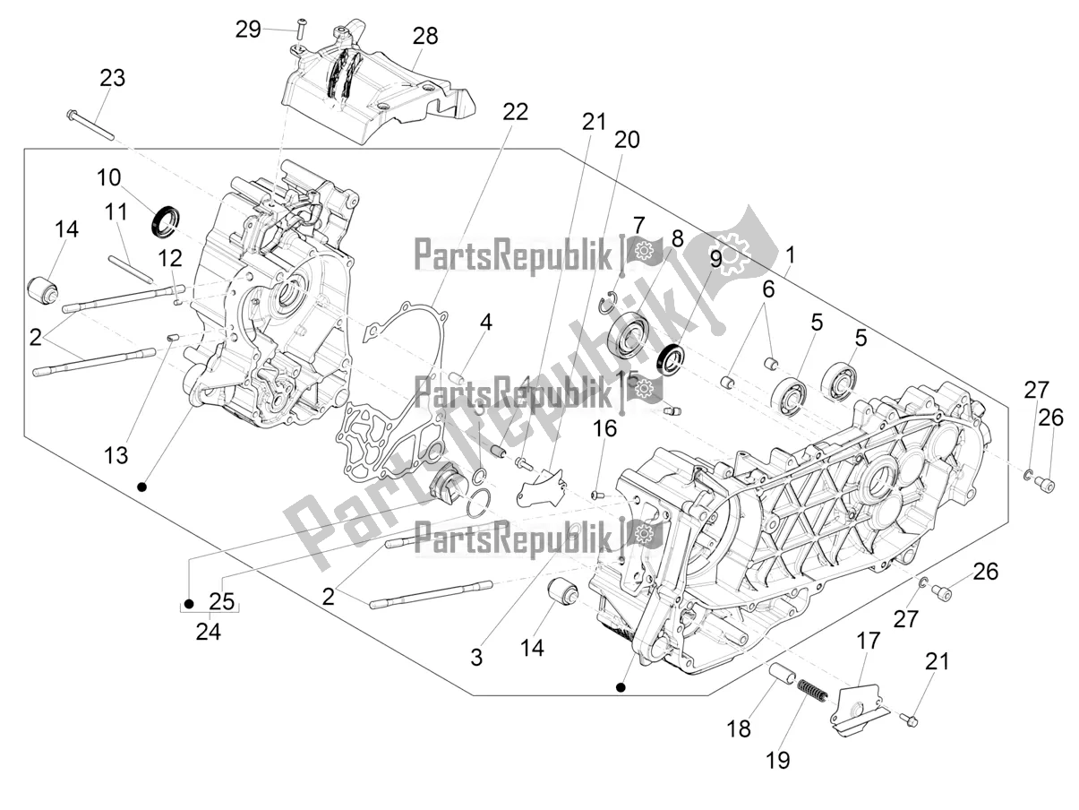 All parts for the Crankcase of the Piaggio Medley 150 IE ABS E4 RP8 MB 0200 2021