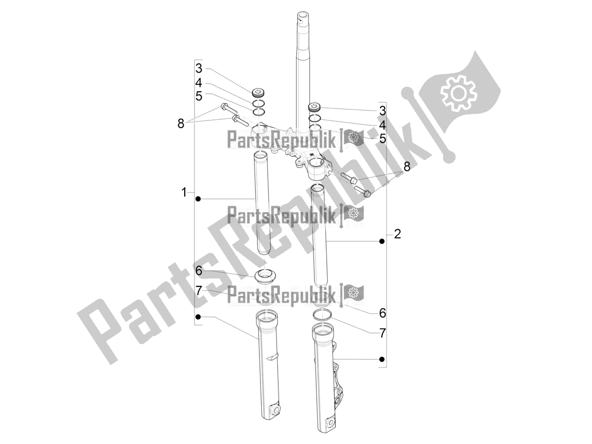 Todas as partes de Fork's Components (showa) do Piaggio Medley 150 IE ABS E4 RP8 MB 0200 2021