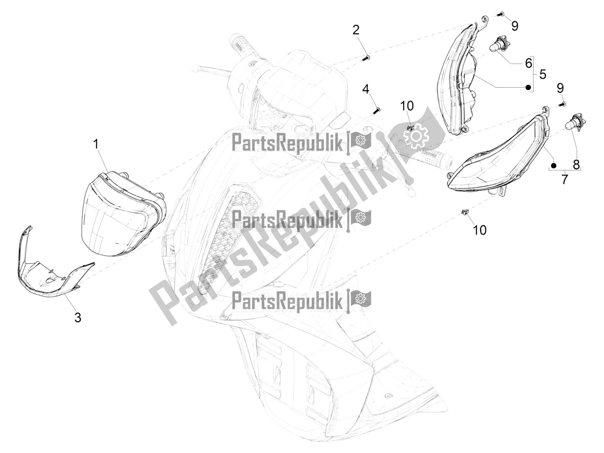 Tutte le parti per il Fari Anteriori - Indicatori Di Direzione del Piaggio Medley 150 IE ABS E4 RP8 MB 0200 2021