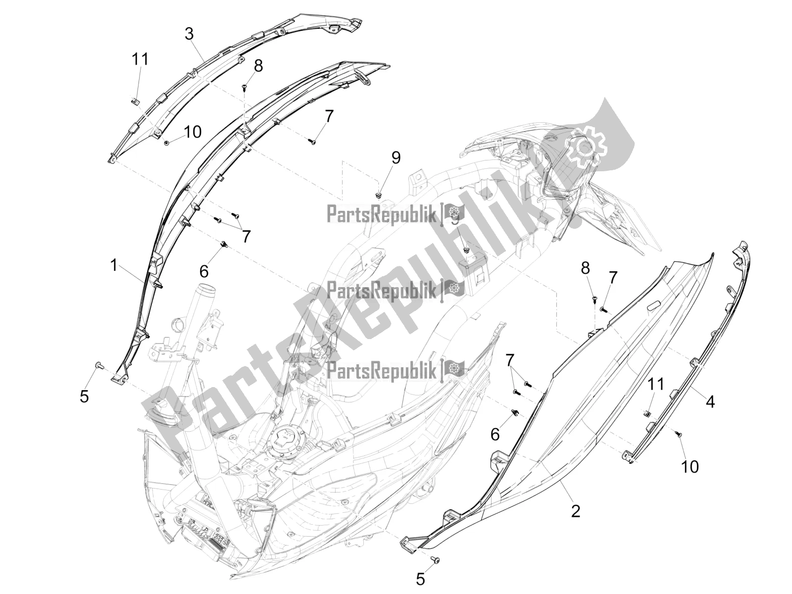Toutes les pièces pour le Couvercle Latéral - Spoiler du Piaggio Medley 150 IE ABS E4 RP8 MB 0200 2021