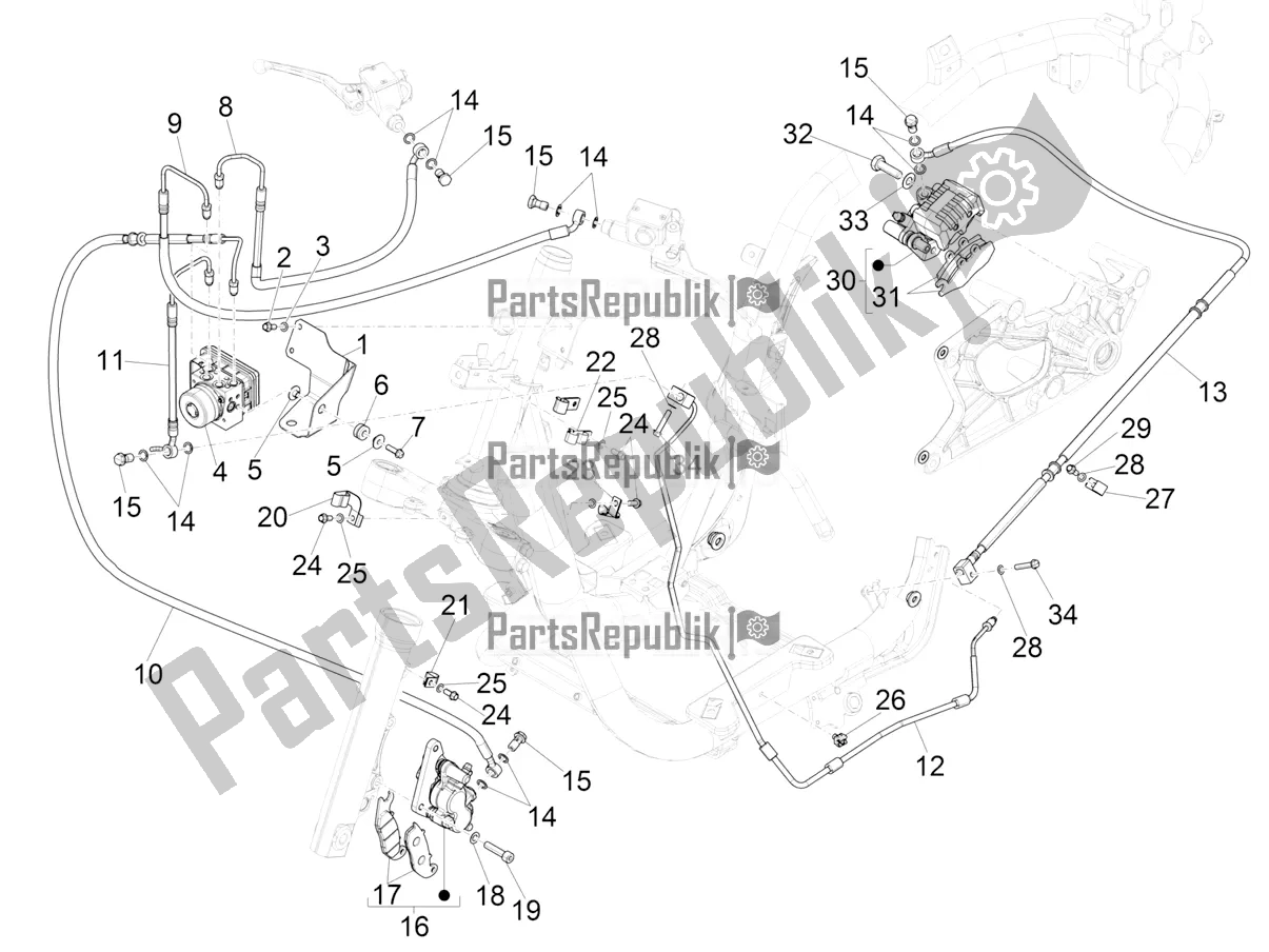 Tutte le parti per il Tubi Freni - Pinze (abs) del Piaggio Medley 150 IE ABS E4 RP8 MB 0200 2022