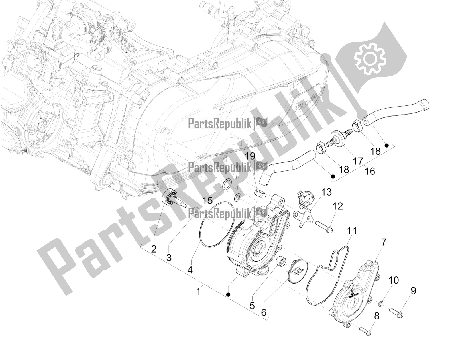 Toutes les pièces pour le Pompe De Refroidissement du Piaggio Medley 150 IE ABS E4 RP8 MB 0200 2022