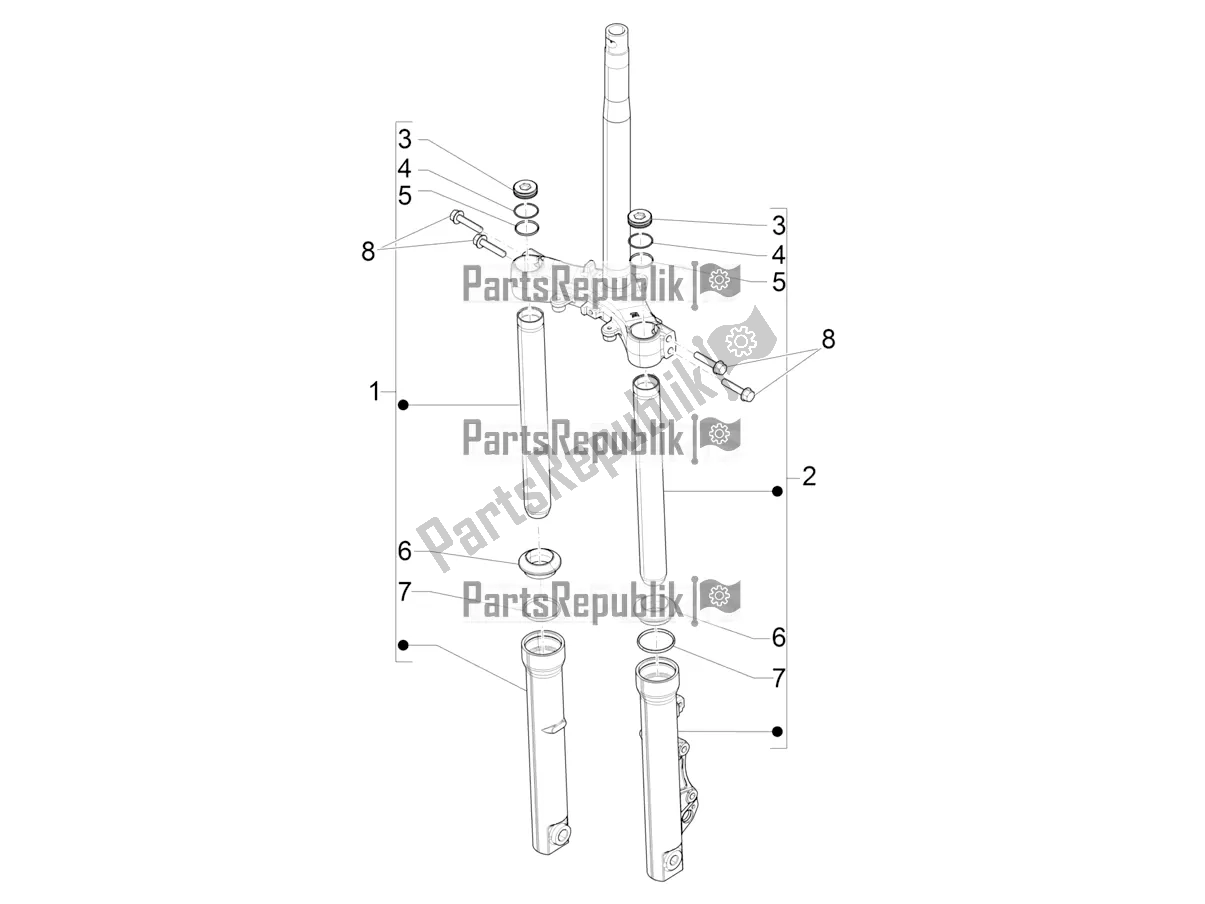 All parts for the Fork's Components (showa) of the Piaggio Medley 150 IE ABS E4 RP8 MB 0200 2022