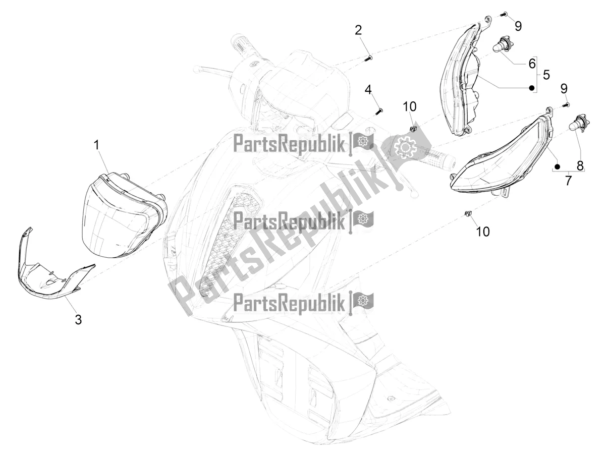 Toutes les pièces pour le Phares Avant - Clignotants du Piaggio Medley 150 IE ABS E4 RP8 MB 0200 2022