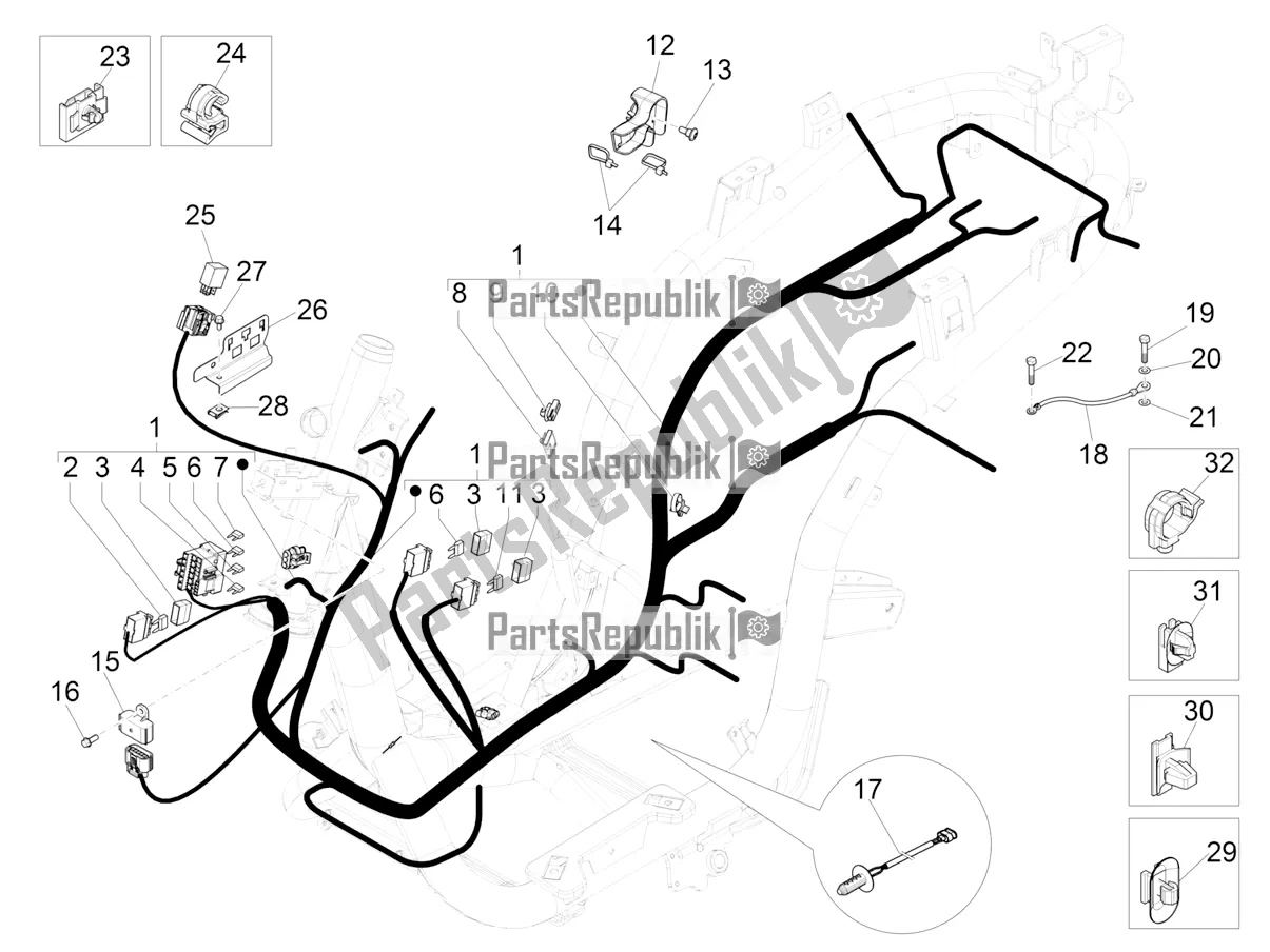 Toutes les pièces pour le Faisceau De Câbles Principal du Piaggio Medley 150 IE ABS E4 RP8 MB 0200 2022