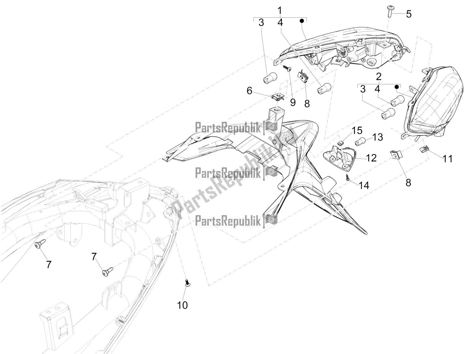 Toutes les pièces pour le Phares Arrière - Clignotants du Piaggio Medley 150 IE ABS E4 RP8 MB 0200 2022