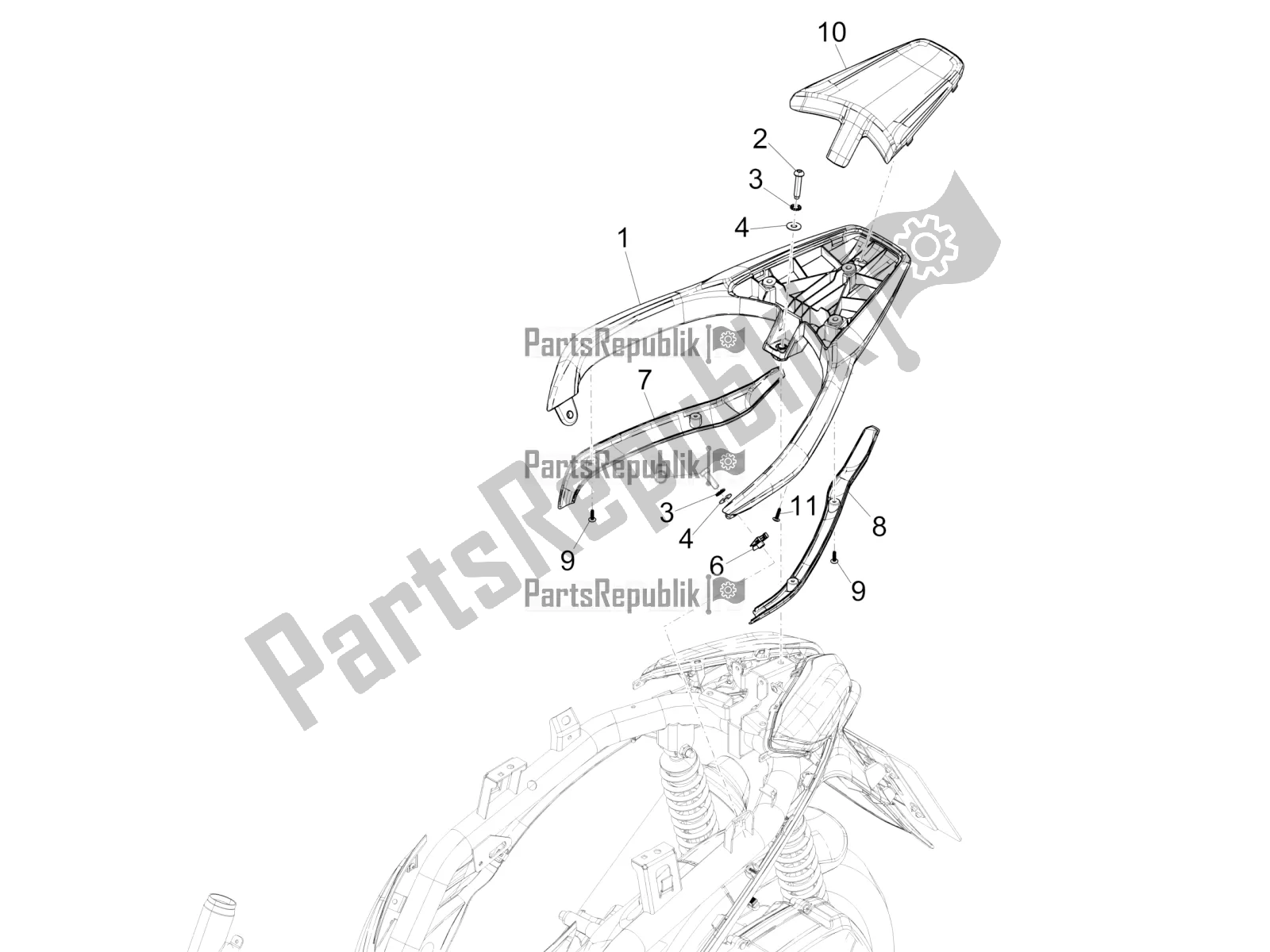 Toutes les pièces pour le Porte-bagages Arrière du Piaggio Medley 150 IE ABS E4 RP8 MB 0200 2022