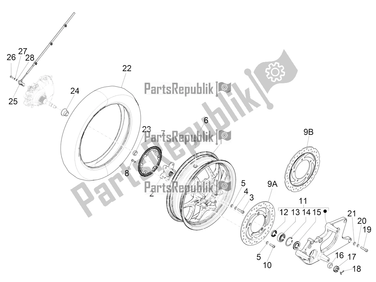 Toutes les pièces pour le Roue Arrière du Piaggio Medley 150 IE ABS E4 RP8 MB 0200 2022