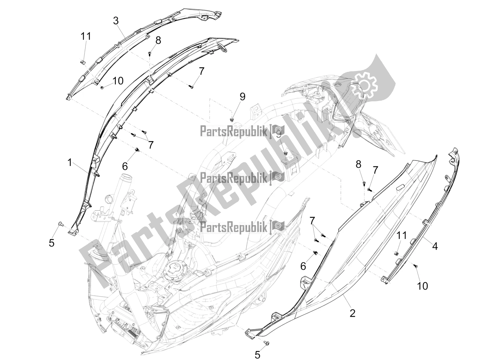 Toutes les pièces pour le Couvercle Latéral - Spoiler du Piaggio Medley 150 IE ABS E4 RP8 MB 0200 2022