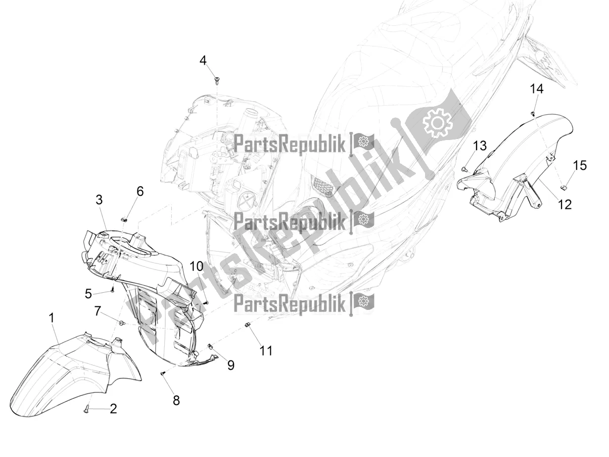 Toutes les pièces pour le Logement De Roue - Garde-boue du Piaggio Medley 150 IE ABS E4 RP8 MB 0200 2022