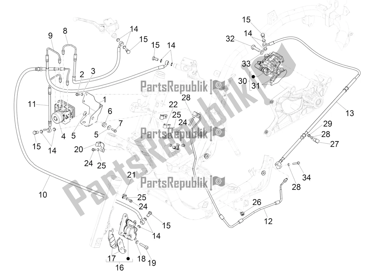 Todas las partes para Frenos Tubos - Pinzas (abs) de Piaggio Medley 150 IE ABS E5 Apac 2021