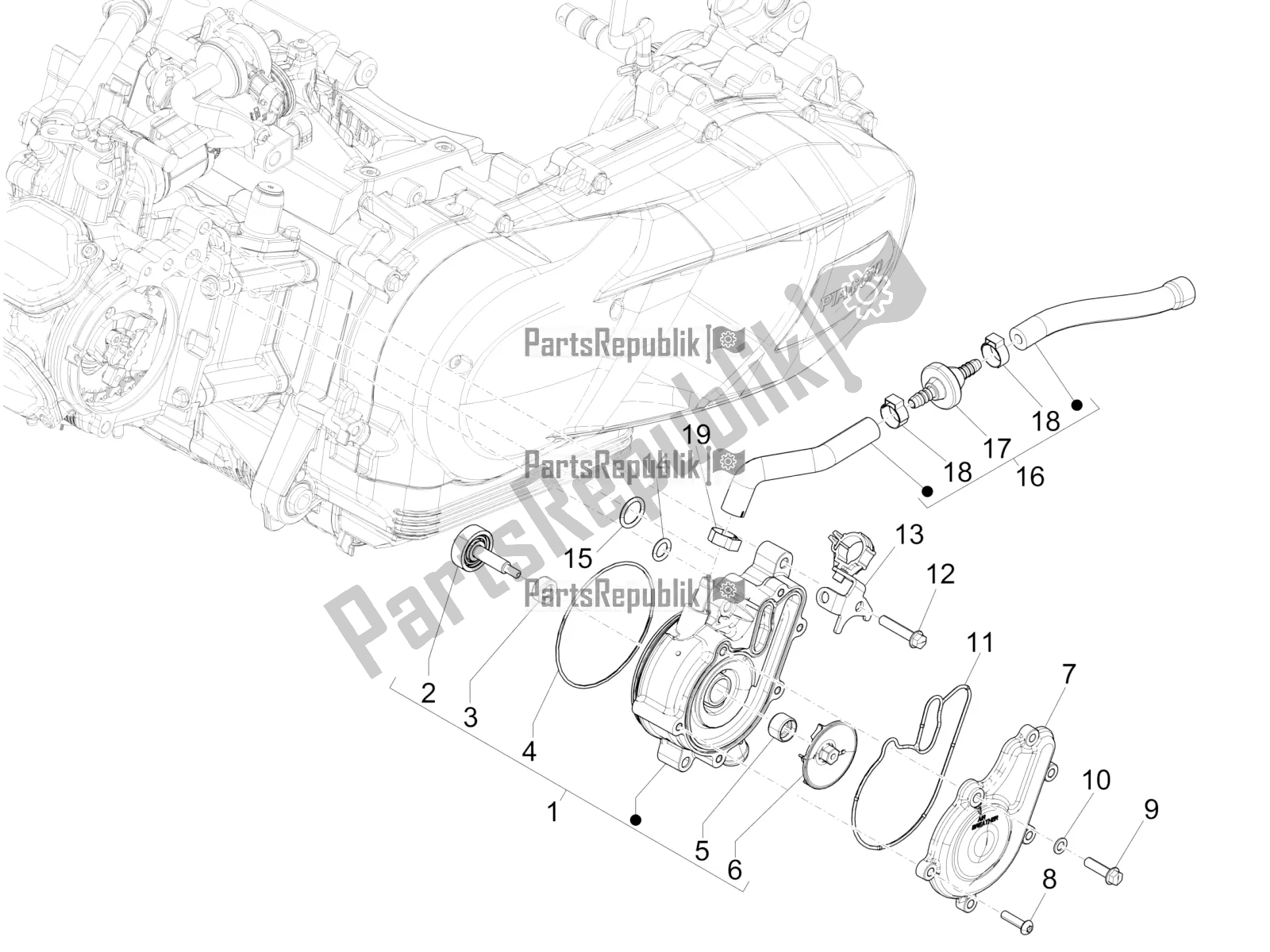 Todas las partes para Bomba De Enfriamiento de Piaggio Medley 150 IE ABS E5 Apac 2021