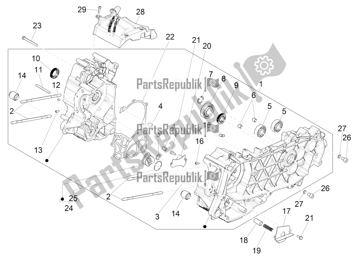 All parts for the Crankcase of the Piaggio Medley 150 IE ABS E5 Apac 2021