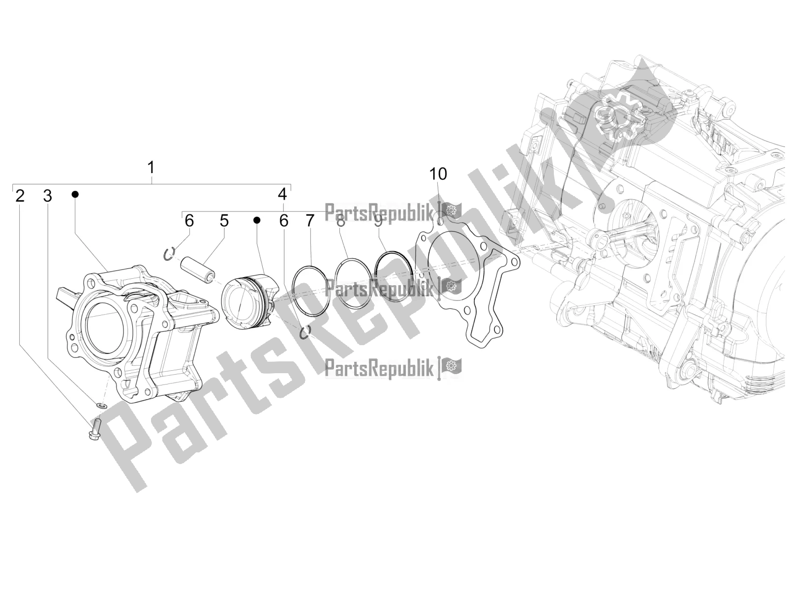 Todas las partes para Unidad De Pasador Cilindro-pistón-muñeca de Piaggio Medley 150 IE ABS E5 Apac 2021