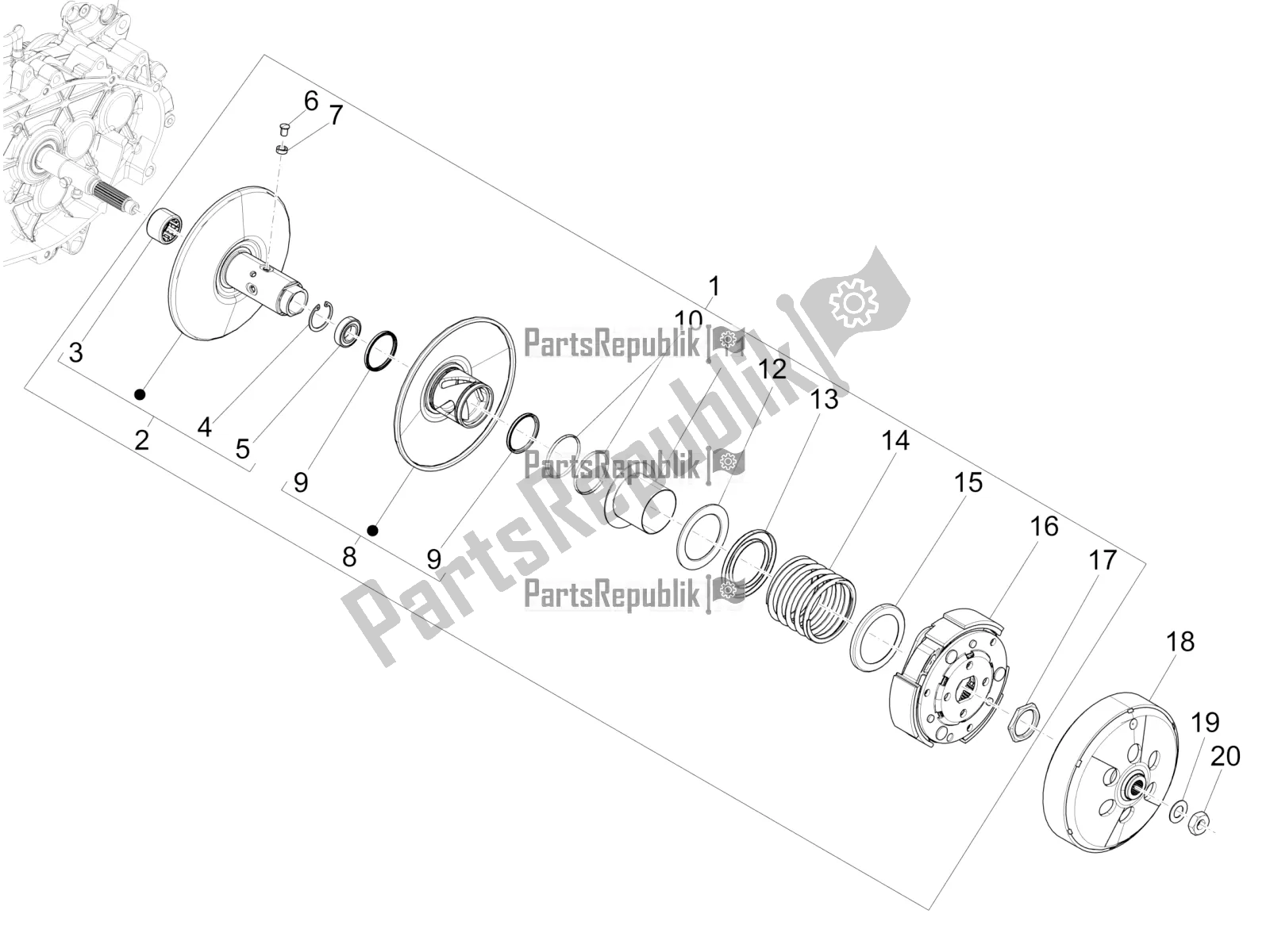 All parts for the Driven Pulley of the Piaggio Medley 150 IE ABS E5 Apac 2021