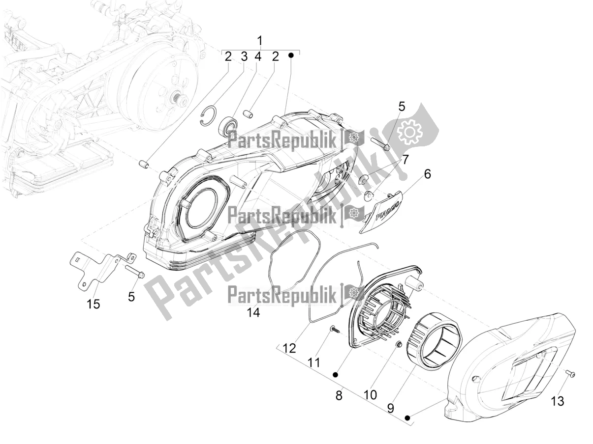 Tutte le parti per il Coperchio Del Carter - Raffreddamento Del Carter del Piaggio Medley 150 IE ABS E5 Apac 2022