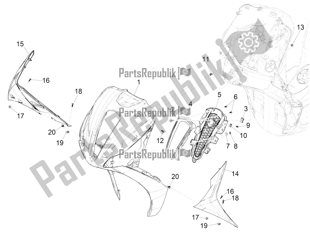 All parts for the Front Shield of the Piaggio Medley 150 IE ABS E5 Apac 2022