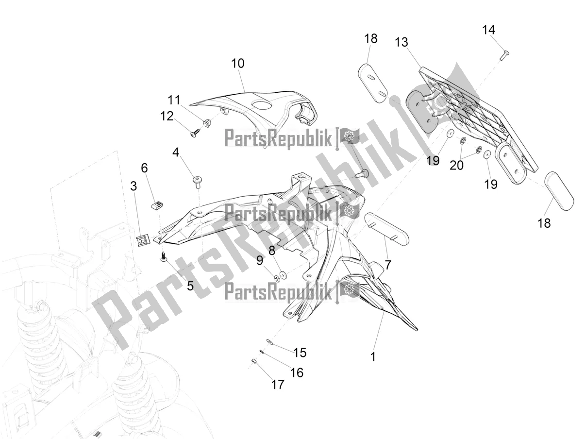 All parts for the Rear Cover - Splash Guard of the Piaggio Medley 150 IE ABS E5 Apac 2022