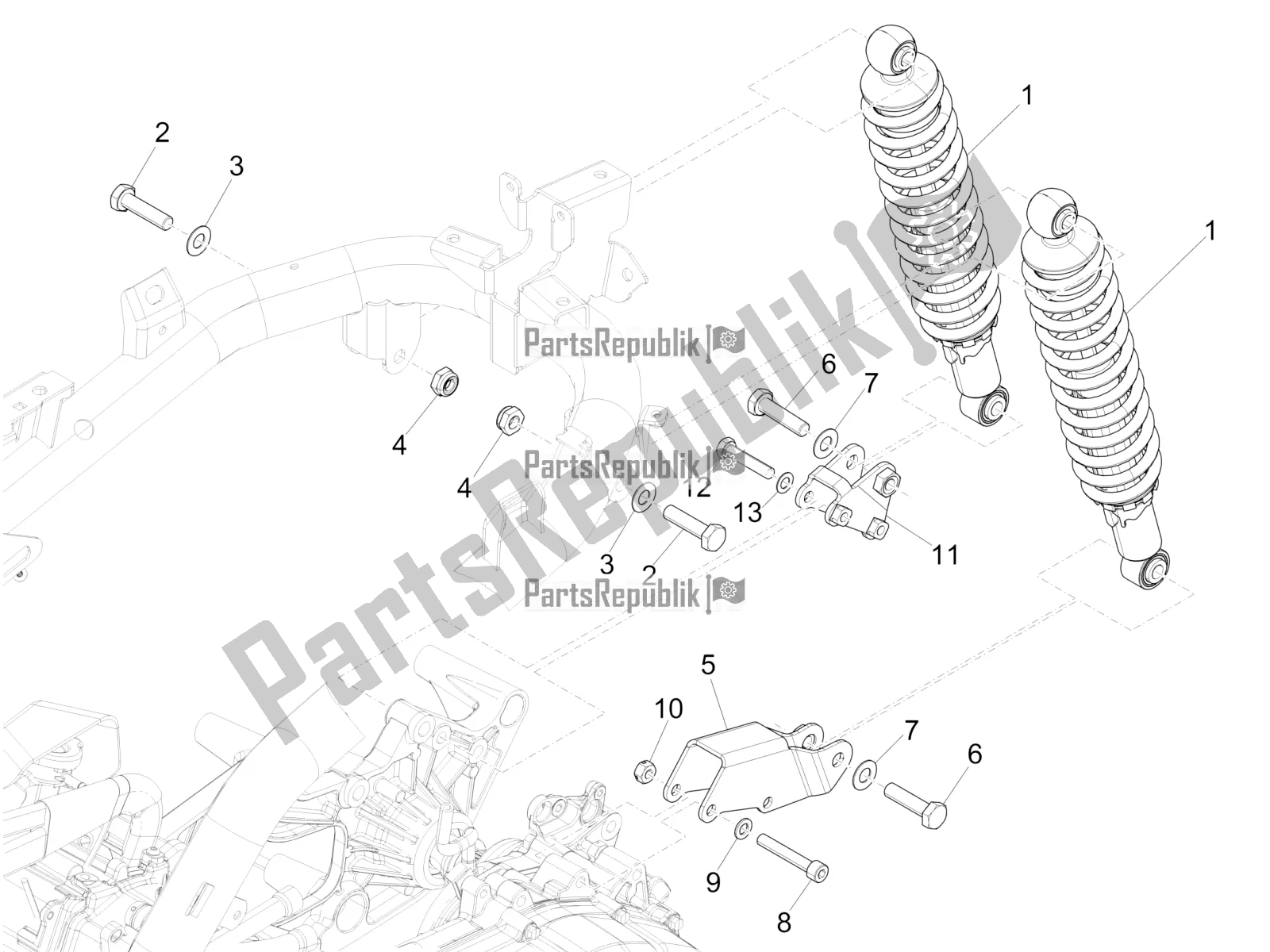 Todas las partes para Suspensión Trasera - Amortiguador / S de Piaggio Medley 150 IE ABS E5 Apac 2022