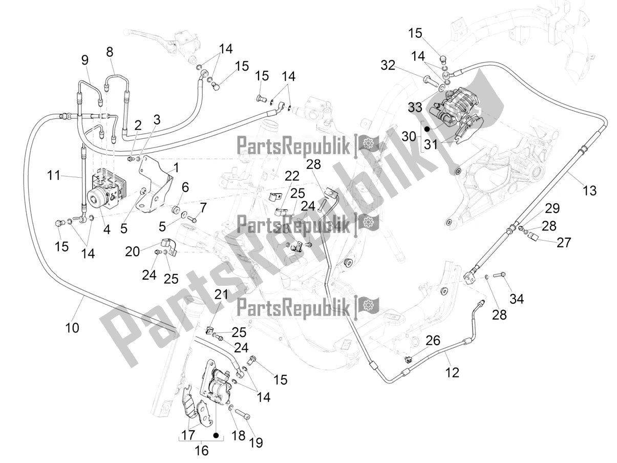 Todas as partes de Tubos De Freio - Pinças (abs) do Piaggio Medley 150 IE ABS RP8 MB 0200 2020