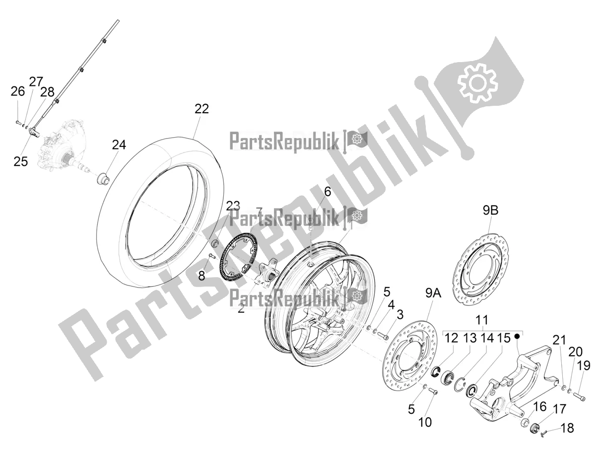 All parts for the Rear Wheel of the Piaggio Medley 150 IE ABS RP8 MB 0200 2020