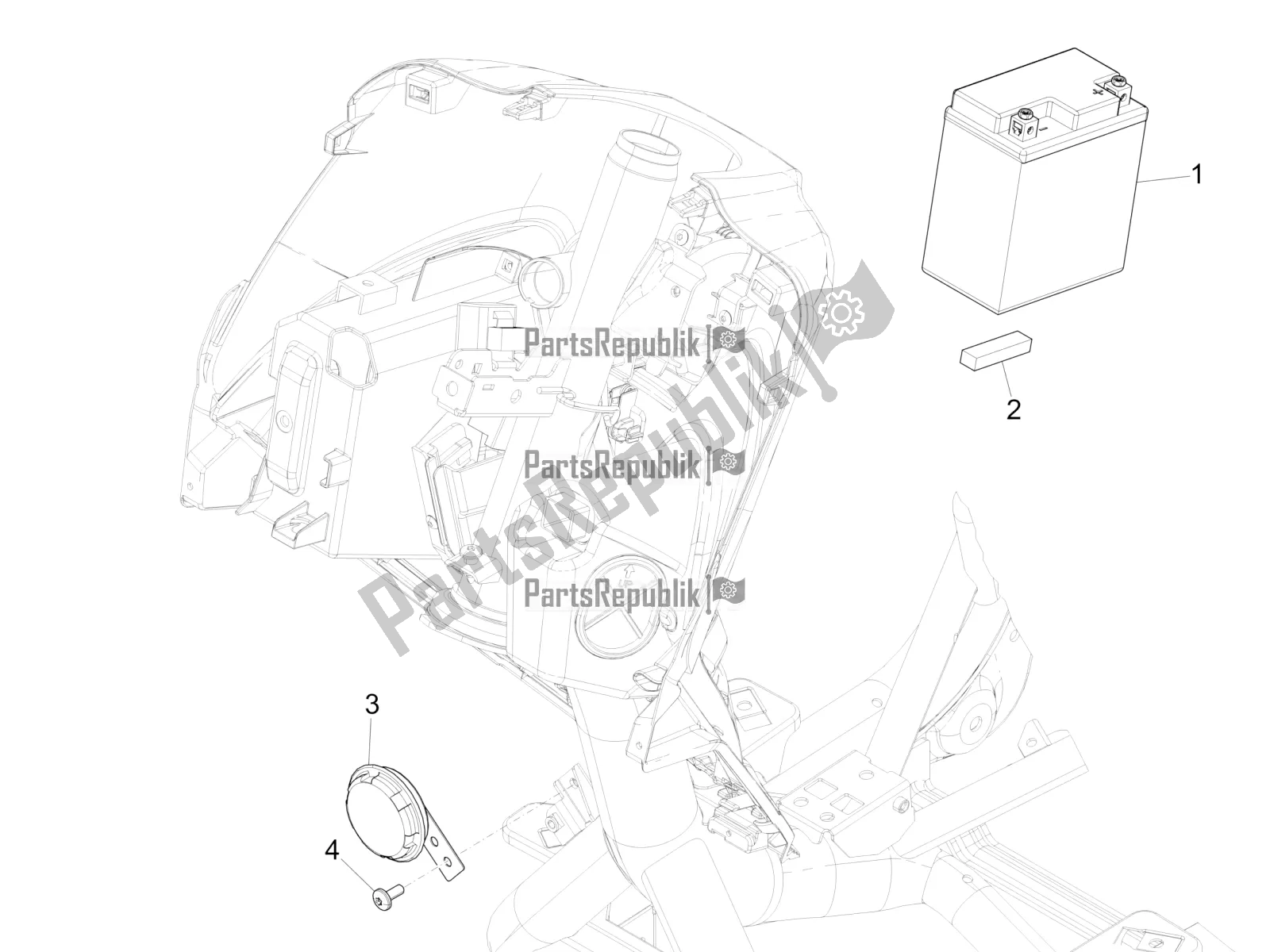 Toutes les pièces pour le Télécommandes - Batterie - Klaxon du Piaggio Medley 150 IE ABS RP8 MB 0200 2020