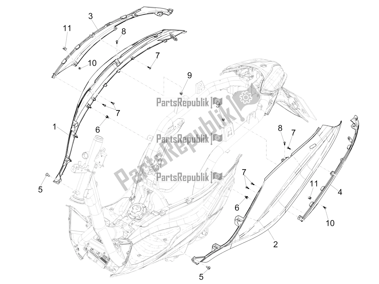 Toutes les pièces pour le Couvercle Latéral - Spoiler du Piaggio Medley 150 IE ABS RP8 MB 0200 2020