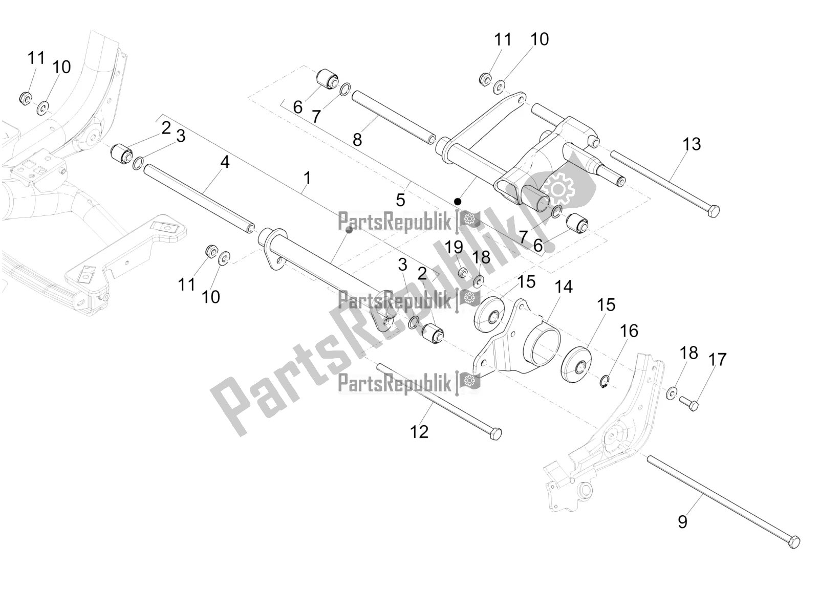 Todas las partes para Brazo Oscilante de Piaggio Medley 150 IE ABS RP8 MB 0200 2020