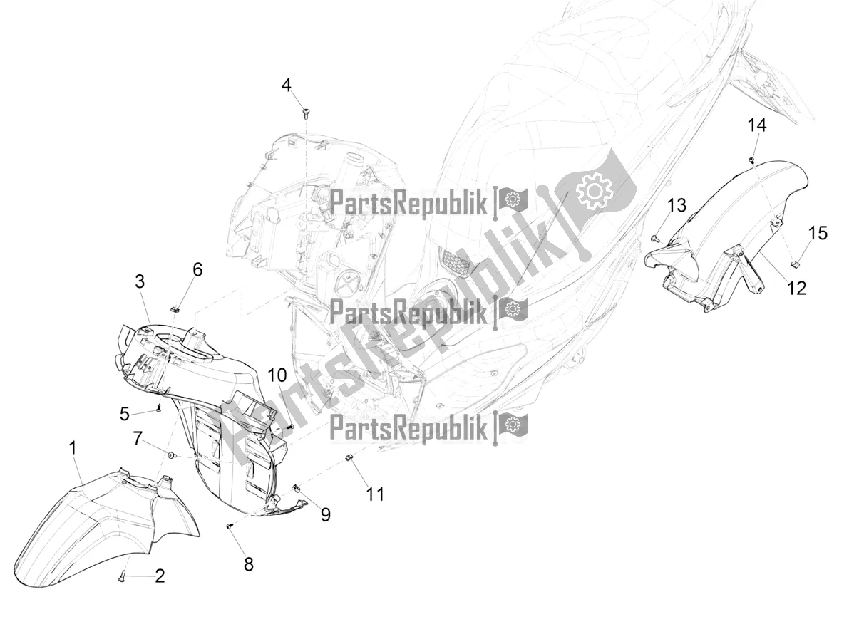 Tutte le parti per il Passaruota - Parafango del Piaggio Medley 150 IE ABS RP8 MB 0200 2020