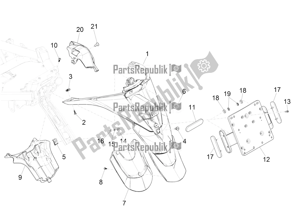 Todas as partes de Tampa Traseira - Proteção Contra Respingos do Piaggio MP3 300 HPE / Sport 2019