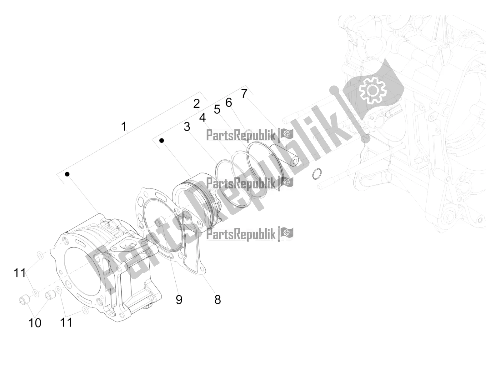 Todas as partes de Unidade De Pino Cilindro-pistão-pulso do Piaggio MP3 300 HPE / Sport 2020