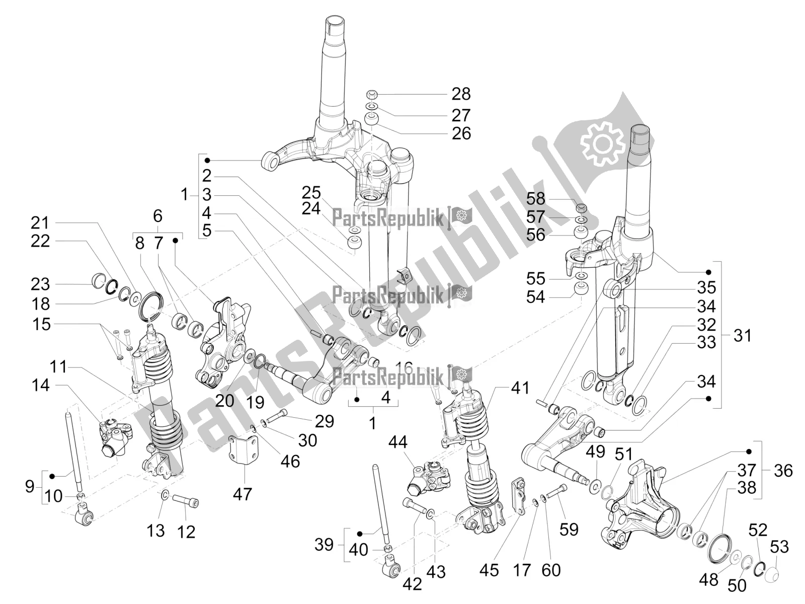 Toutes les pièces pour le Composants De La Fourche (mingxing) du Piaggio MP3 300 HPE / Sport 2020