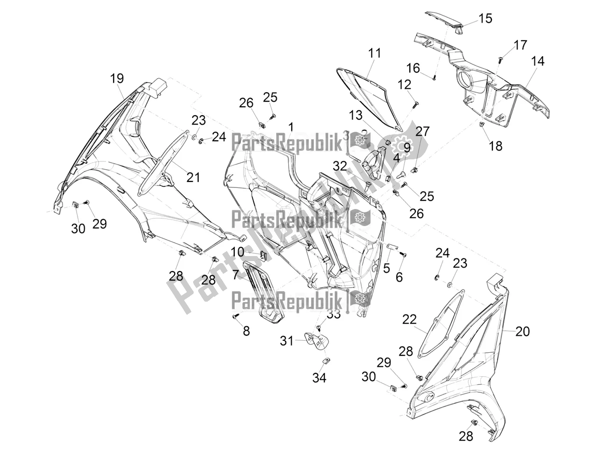 All parts for the Front Glove-box - Knee-guard Panel of the Piaggio MP3 300 HPE / Sport 2020