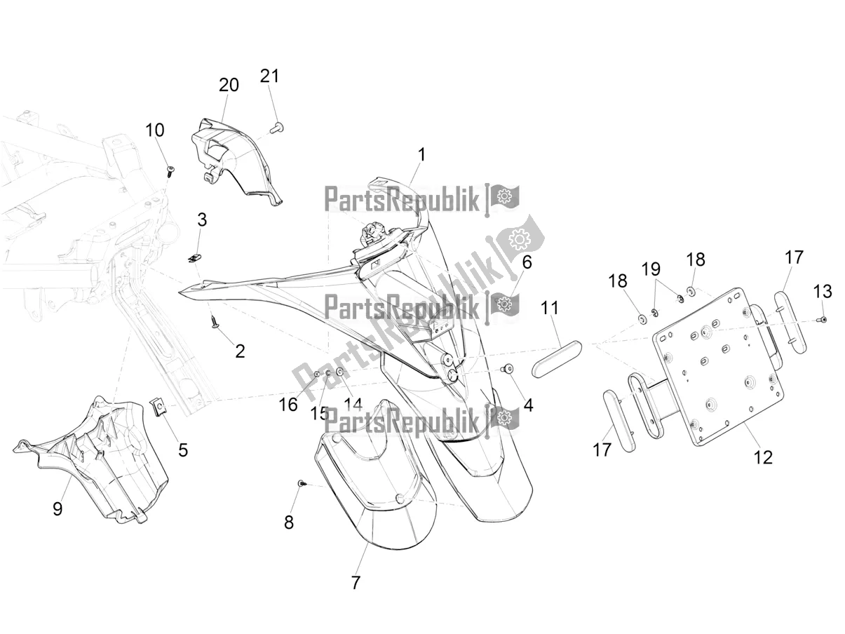 Tutte le parti per il Coperchio Posteriore - Paraspruzzi del Piaggio MP3 300 HPE / Sport 2020