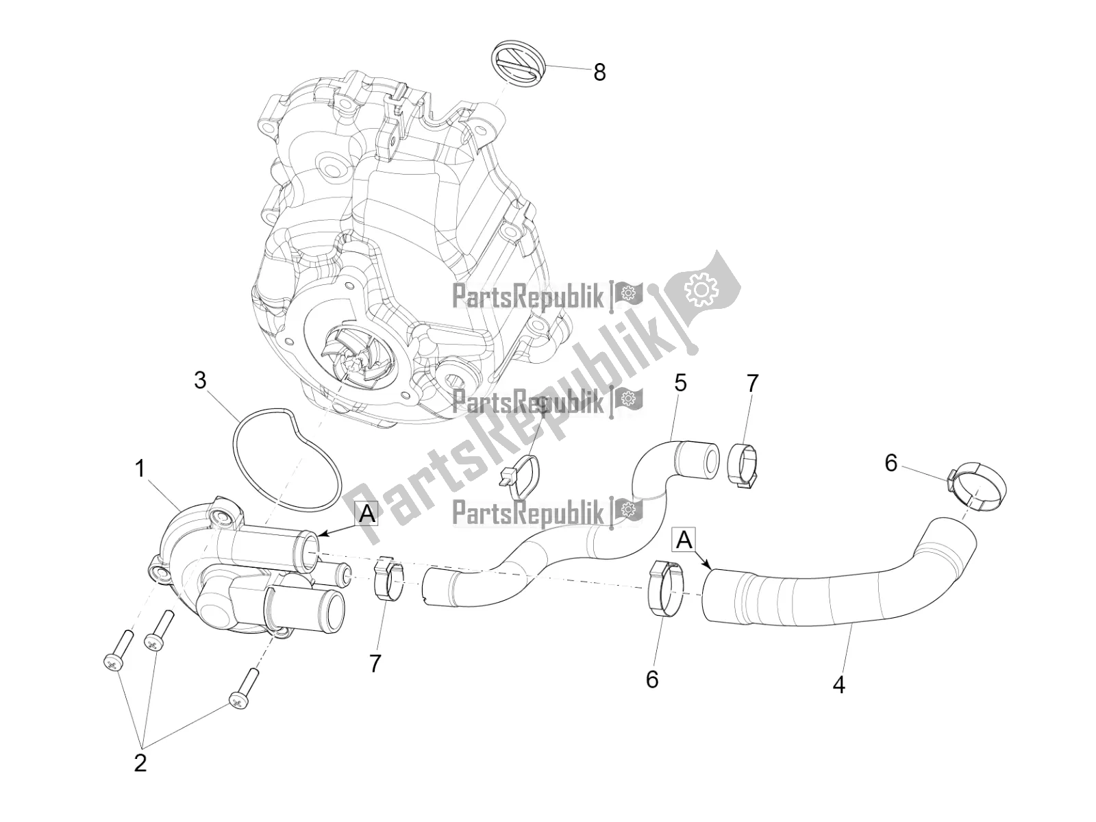 Alle onderdelen voor de Koelere Pomp van de Piaggio MP3 300 HPE / Sport 2021