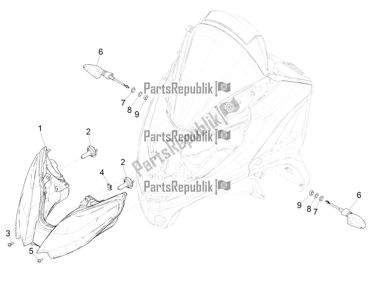 Alle onderdelen voor de Koplampen - Richtingaanwijzers van de Piaggio MP3 300 HPE / Sport 2021