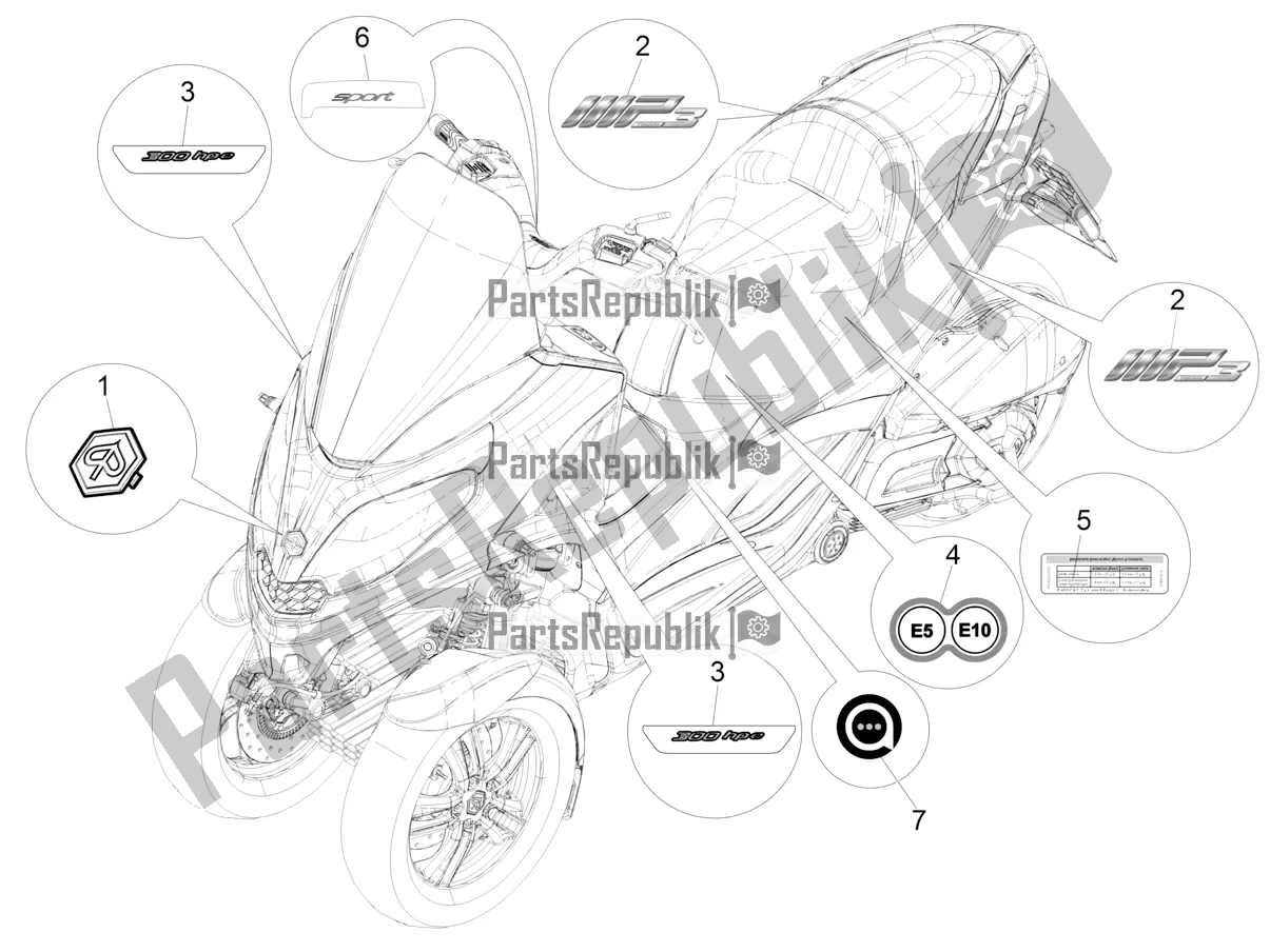 Toutes les pièces pour le Plaques - Emblèmes du Piaggio MP3 300 HPE / Sport 2021