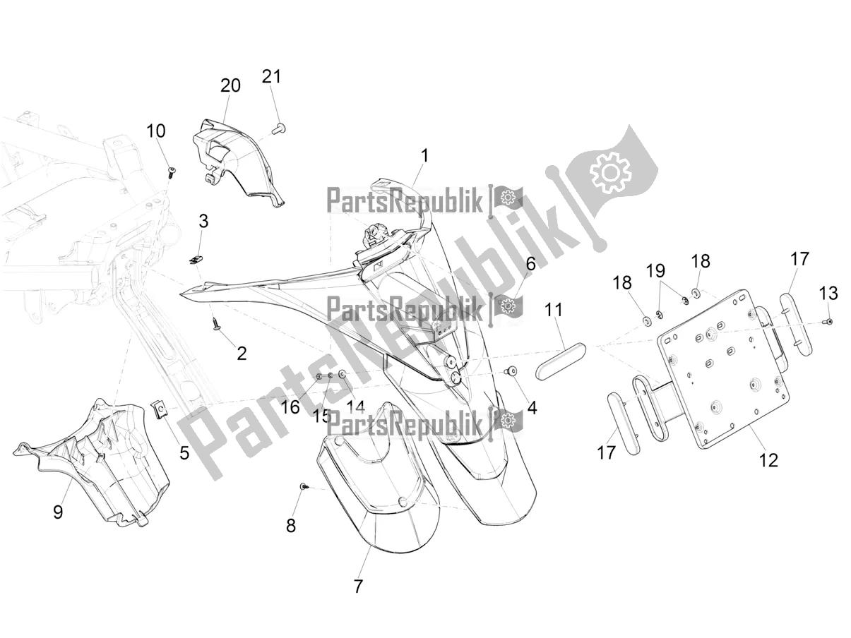 Tutte le parti per il Coperchio Posteriore - Paraspruzzi del Piaggio MP3 300 HPE / Sport 2021