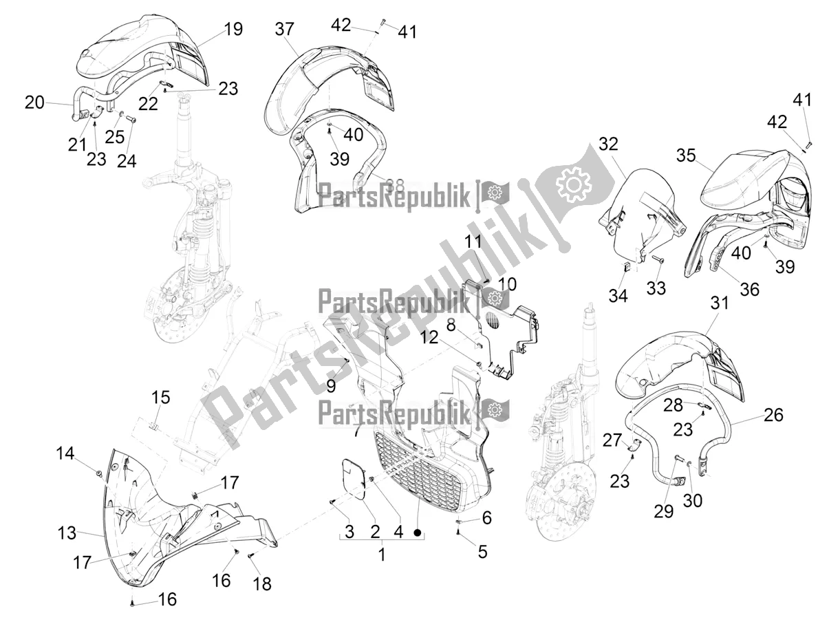 All parts for the Wheel Huosing - Mudguard of the Piaggio MP3 300 HPE / Sport 2021