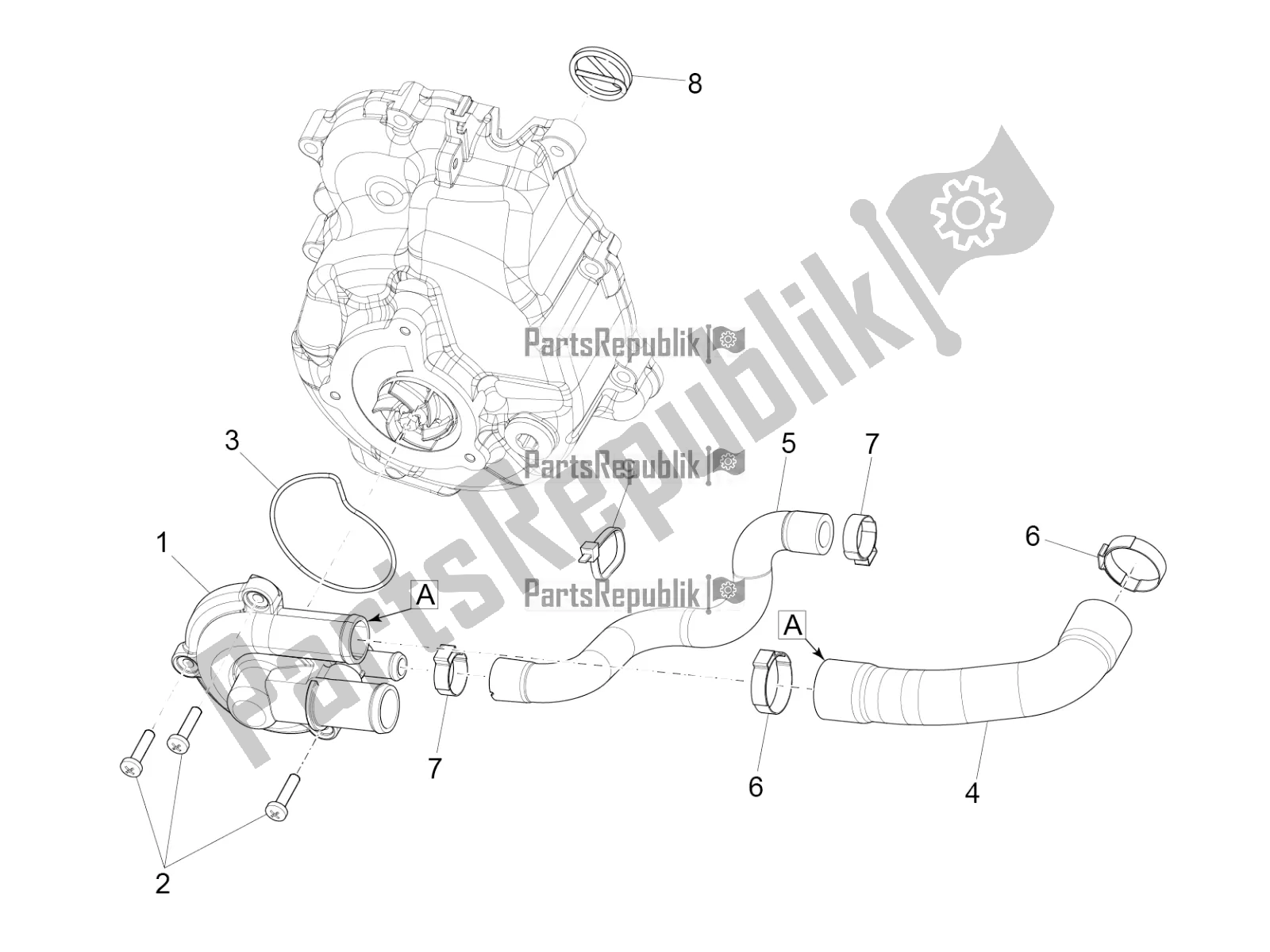 Alle onderdelen voor de Koelere Pomp van de Piaggio MP3 300 HPE / Sport 2022