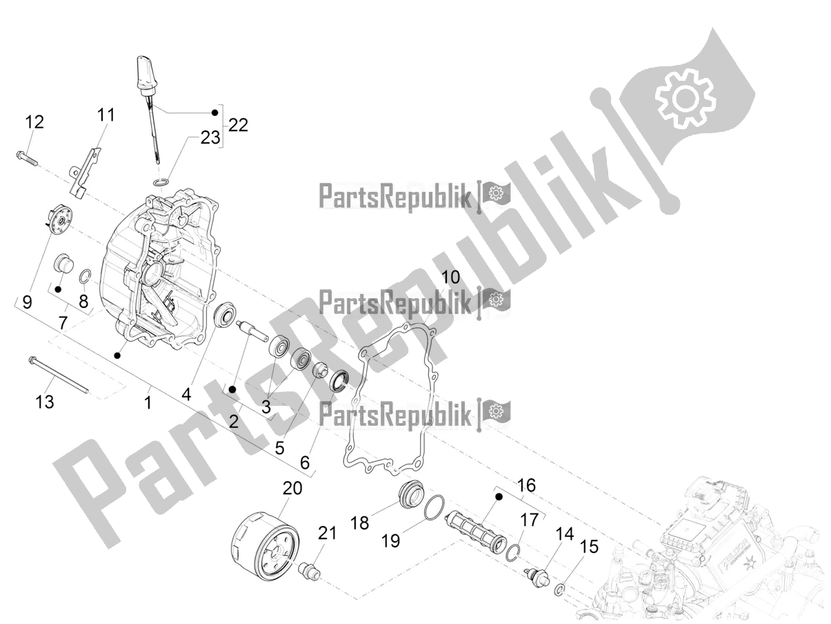 Toutes les pièces pour le Couvercle Magnéto Volant - Filtre à Huile du Piaggio MP3 300 HPE / Sport 2022