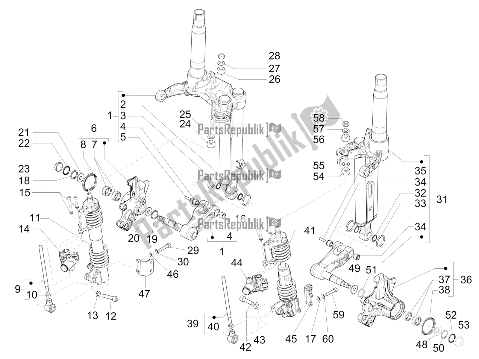 Todas as partes de Componentes Do Garfo (mingxing) do Piaggio MP3 300 HPE / Sport 2022