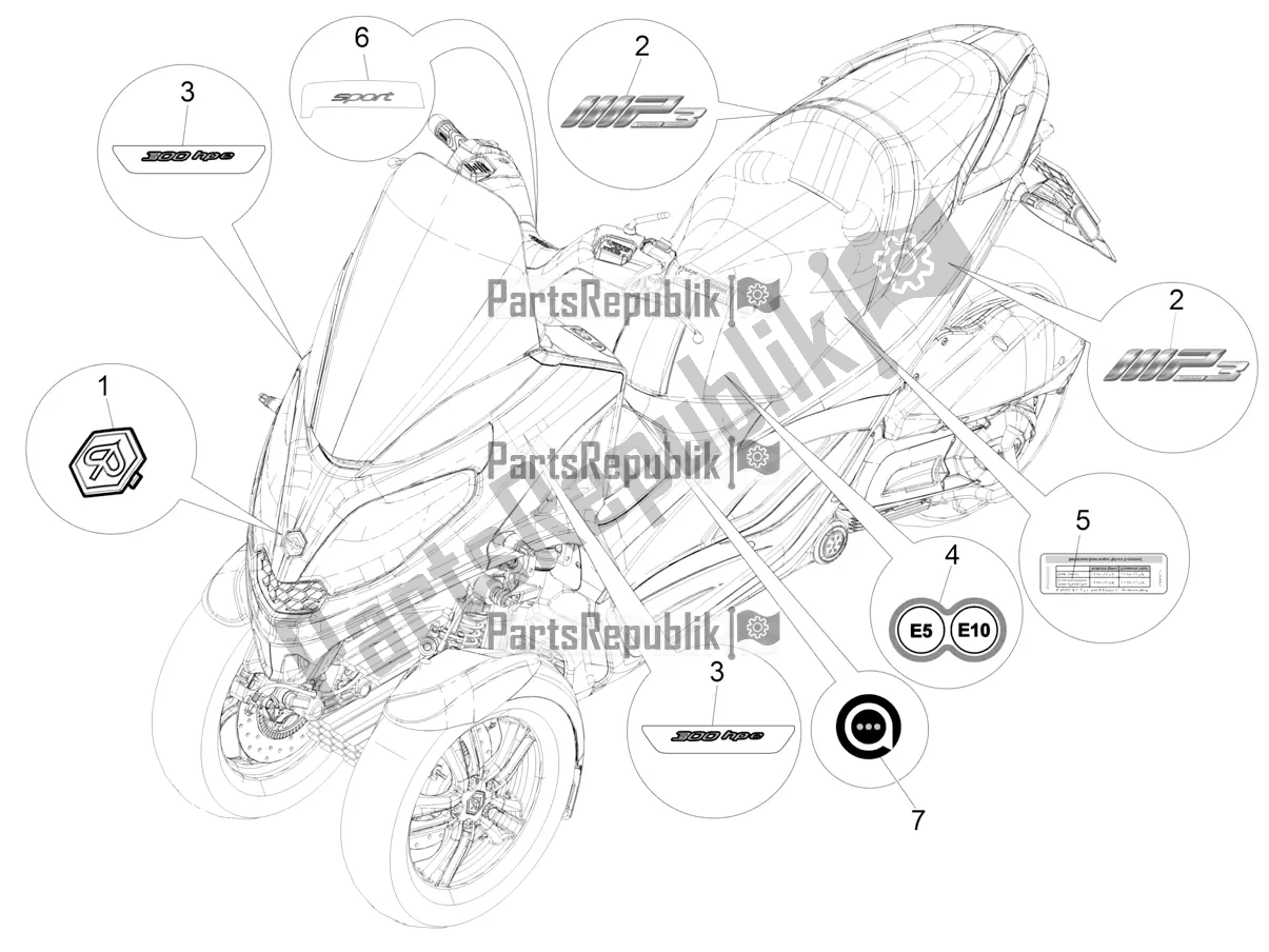 Toutes les pièces pour le Plaques - Emblèmes du Piaggio MP3 300 HPE / Sport 2022