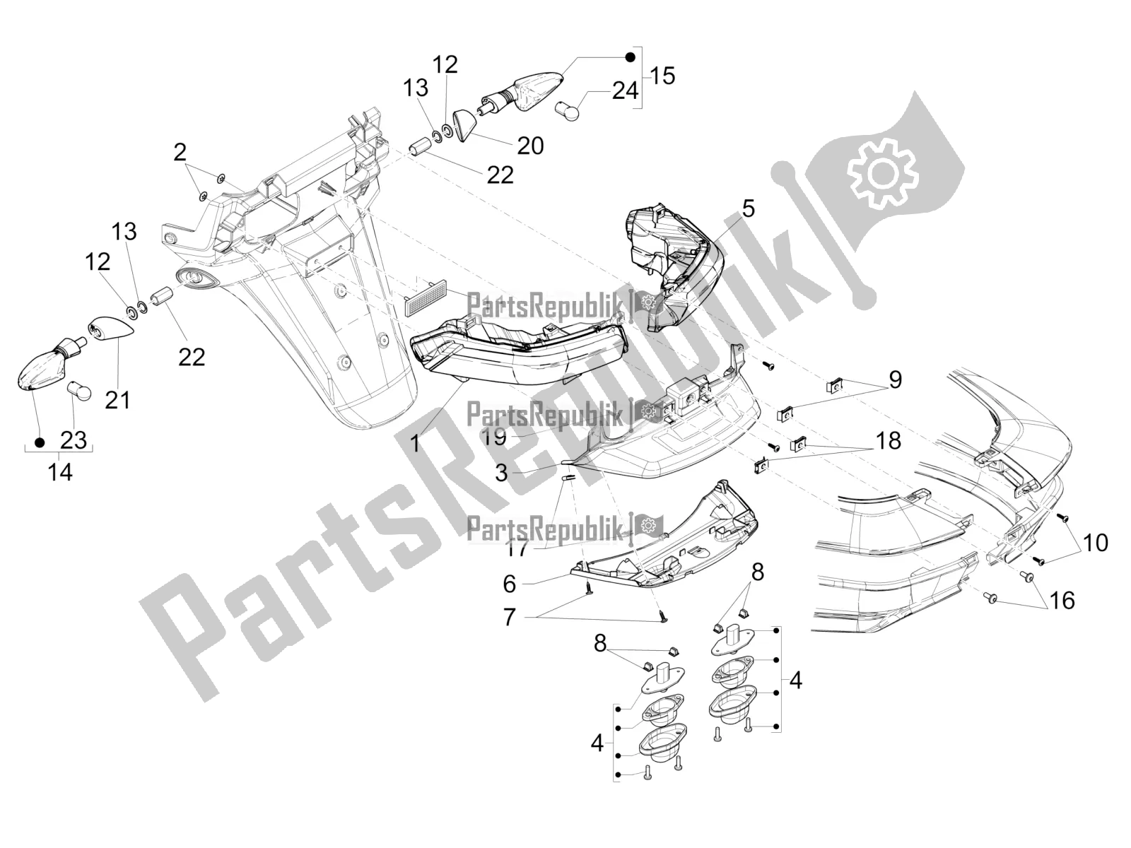 Toutes les pièces pour le Phares Arrière - Clignotants du Piaggio MP3 300 IE Business-Sport-Enjoy 2016