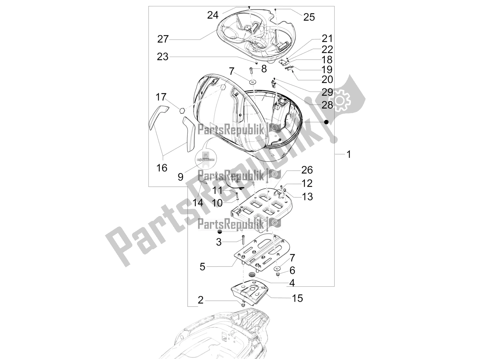 Todas las partes para Portaequipajes Trasero de Piaggio MP3 300 IE Business-Sport-Enjoy 2016