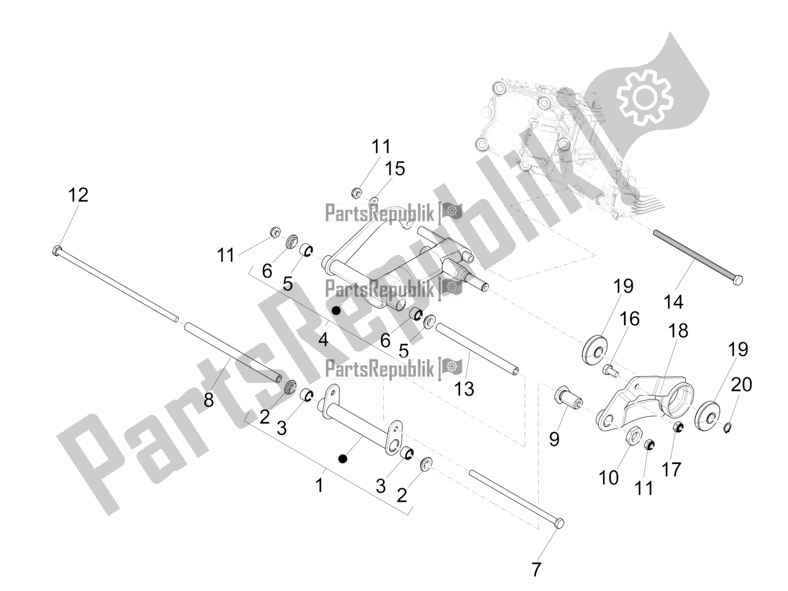 Tutte le parti per il Braccio Oscillante del Piaggio MP3 300 IE Business-Sport-Enjoy 2016