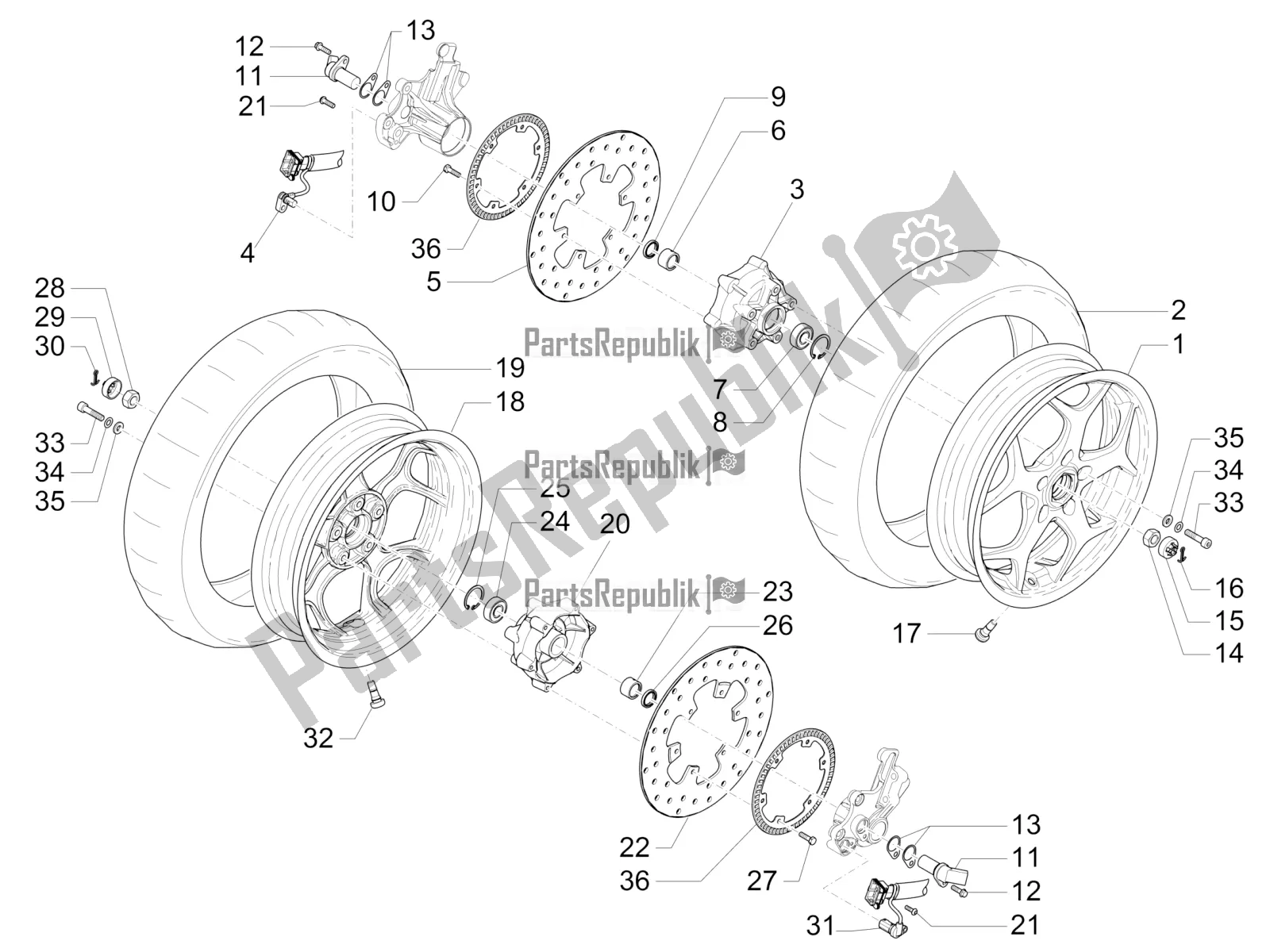 Todas las partes para Rueda Delantera de Piaggio MP3 300 IE LT Business-Sport 2016