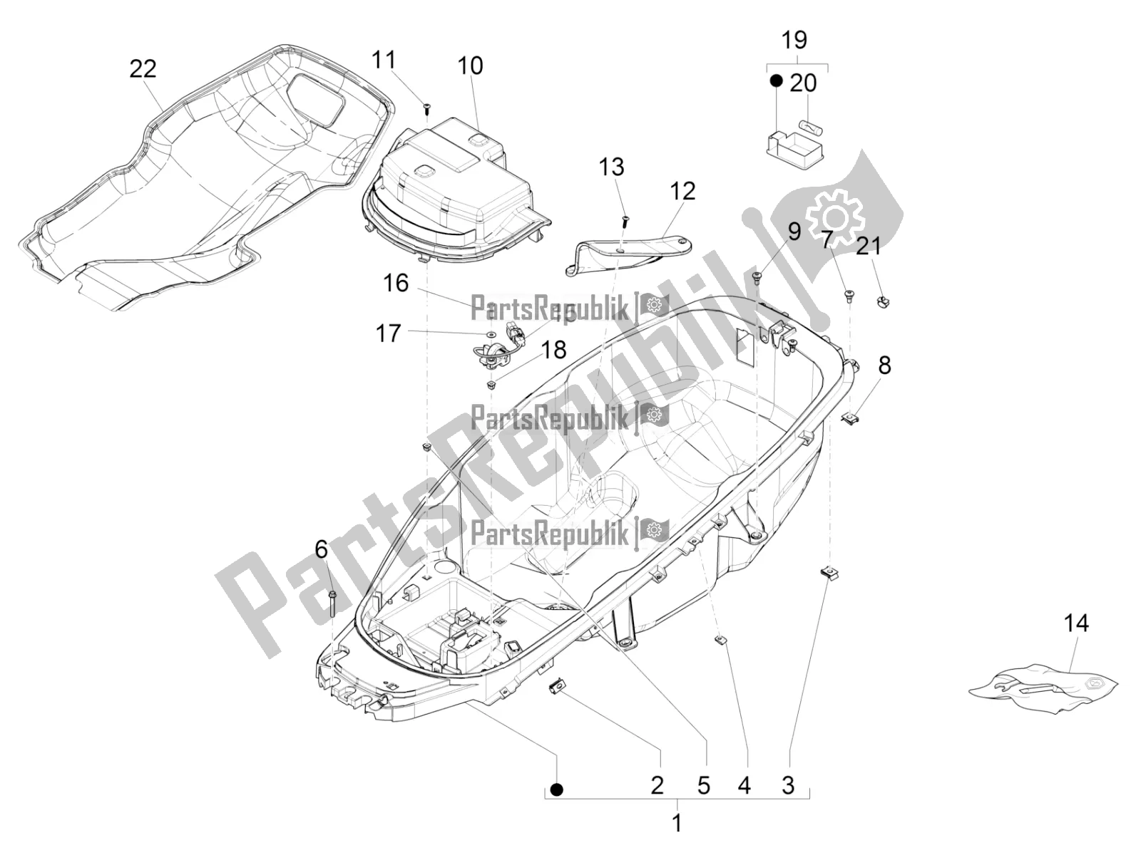 Todas las partes para Carcasa Del Casco - Debajo Del Sillín de Piaggio MP3 300 IE LT Business-Sport 2016